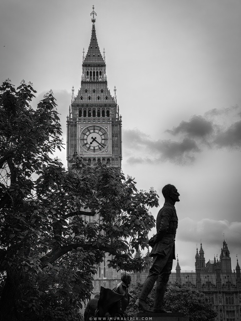 Big Ben and Statues as viewed from Parliament Square