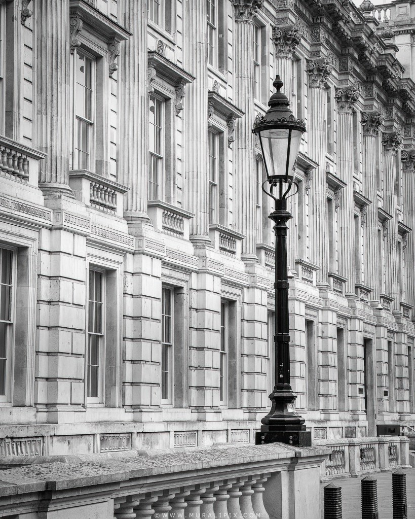 The Cabinet Office facade in black & white