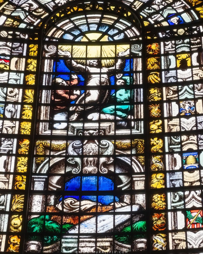 A Stained-glass window panel of the American Memorial Chapel inside London's St. Paul's Cathedral